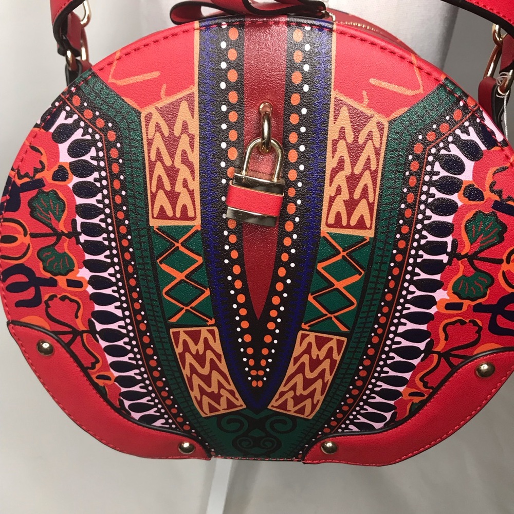 Red Dashiki - Satchel or Crossbody Vegan Leather - Picture 6 of 8